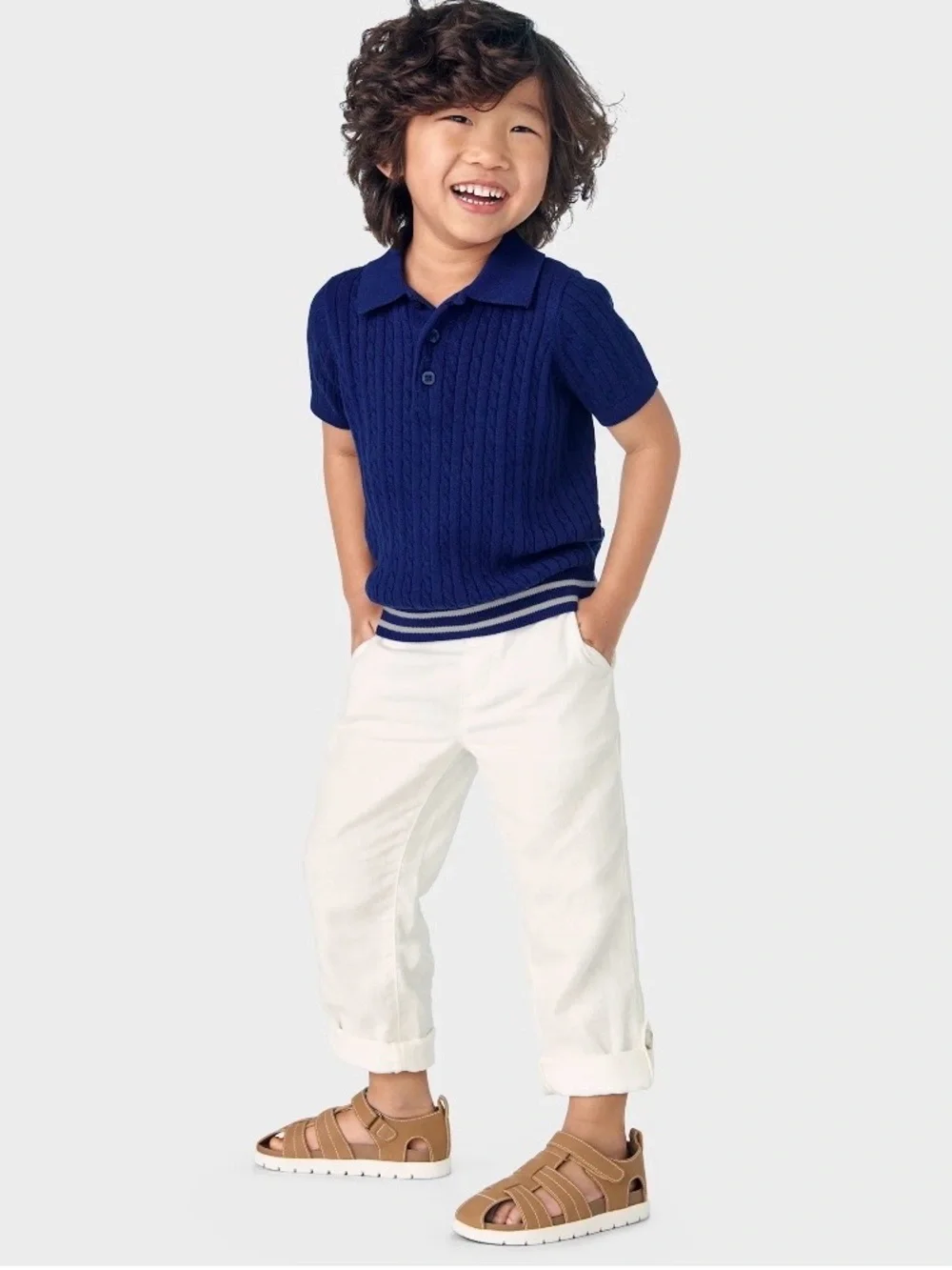 Gymboree Boys ‘Bon Voyage’ Navy Blue Cable Knit Short Sleeve Polo Size 7